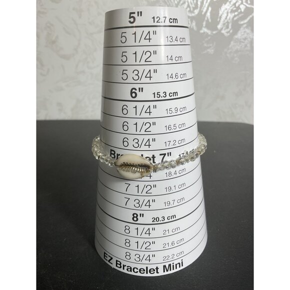 Clear Bead & Cowrie Shell Bracelet 7" Elastic Clear Stretch - Picture 2 of 5